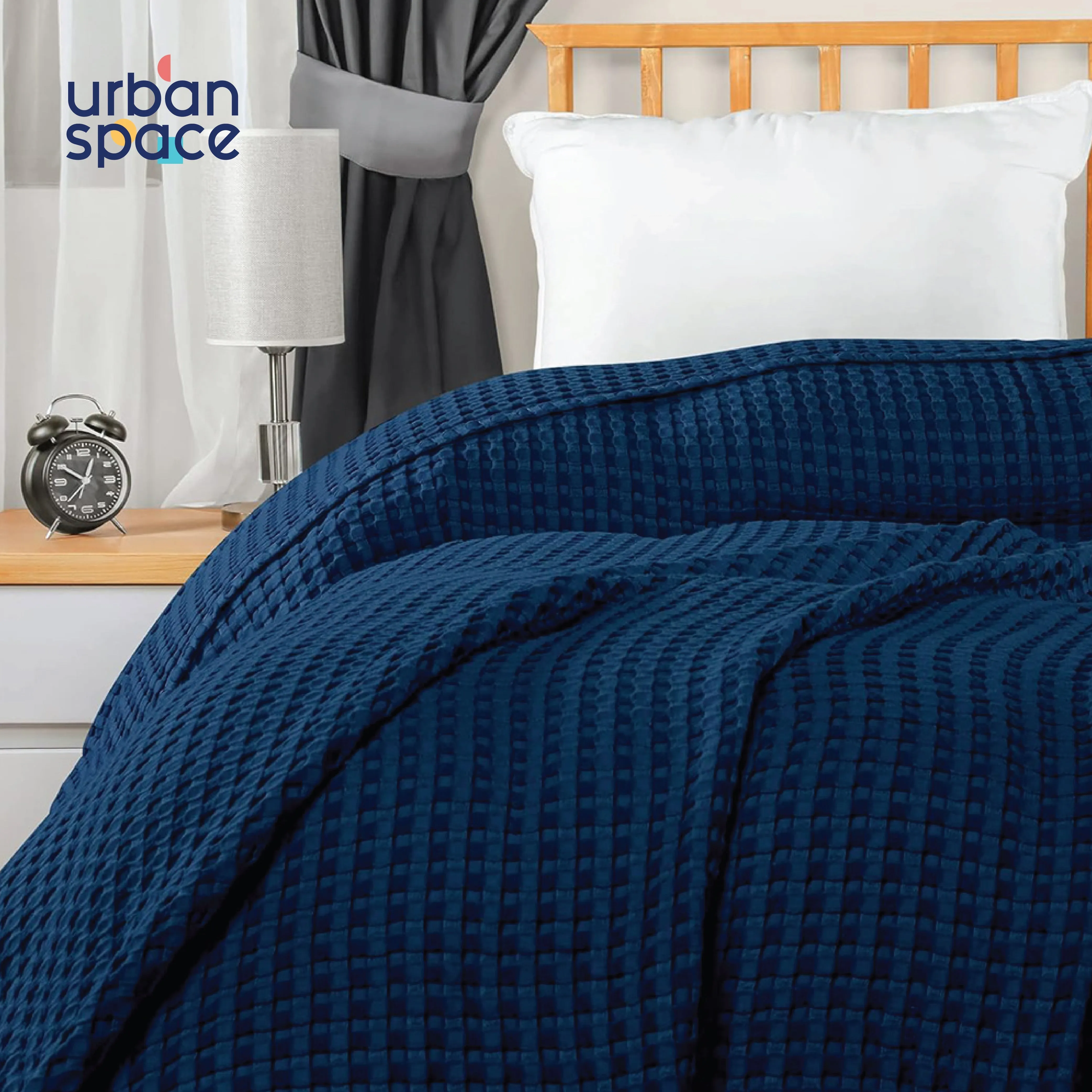 100% Cotton Waffle Weave Blanket / Cotton Dohar for Bedroom - Navy