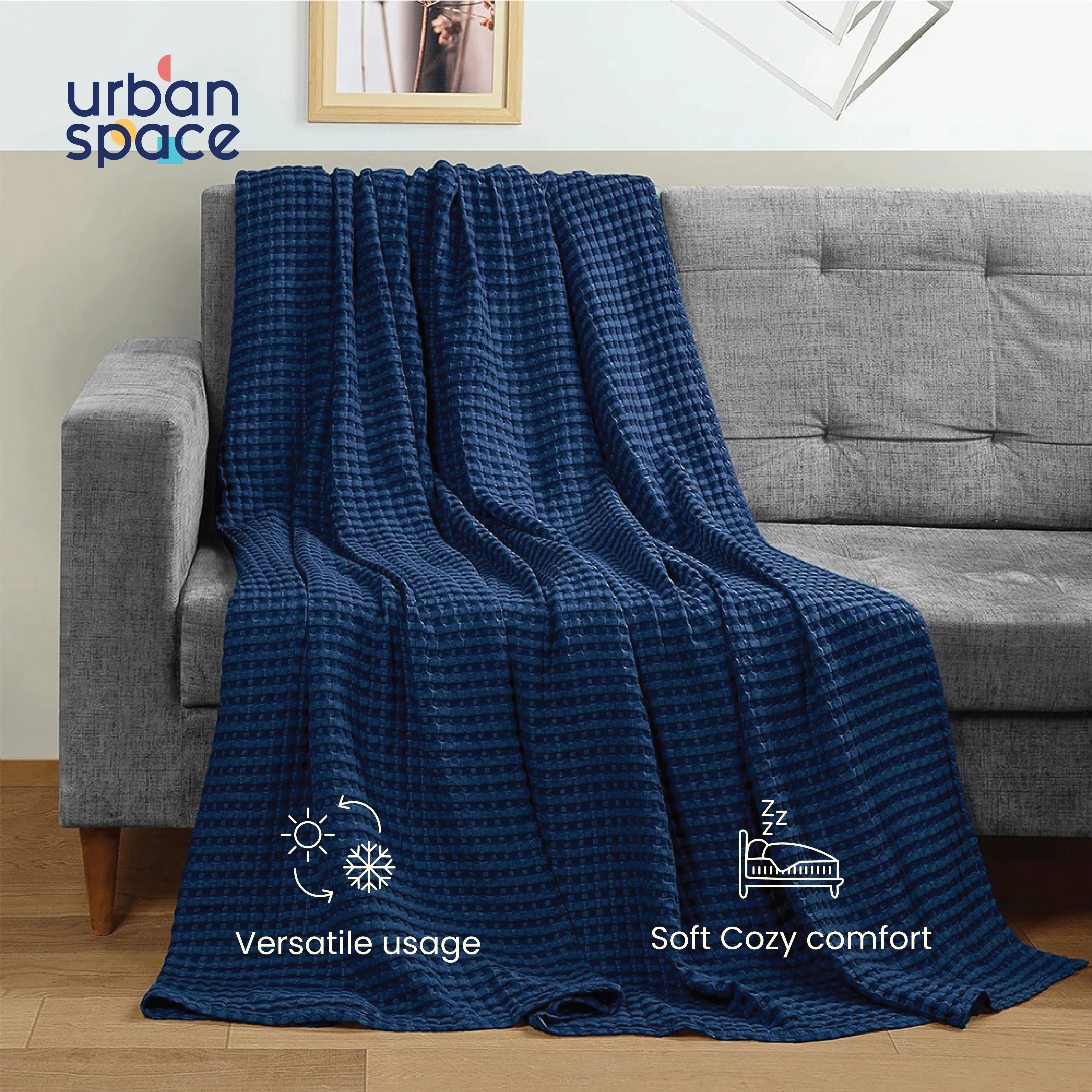 100% Cotton Waffle Weave Blanket / Cotton Dohar for Bedroom - Navy