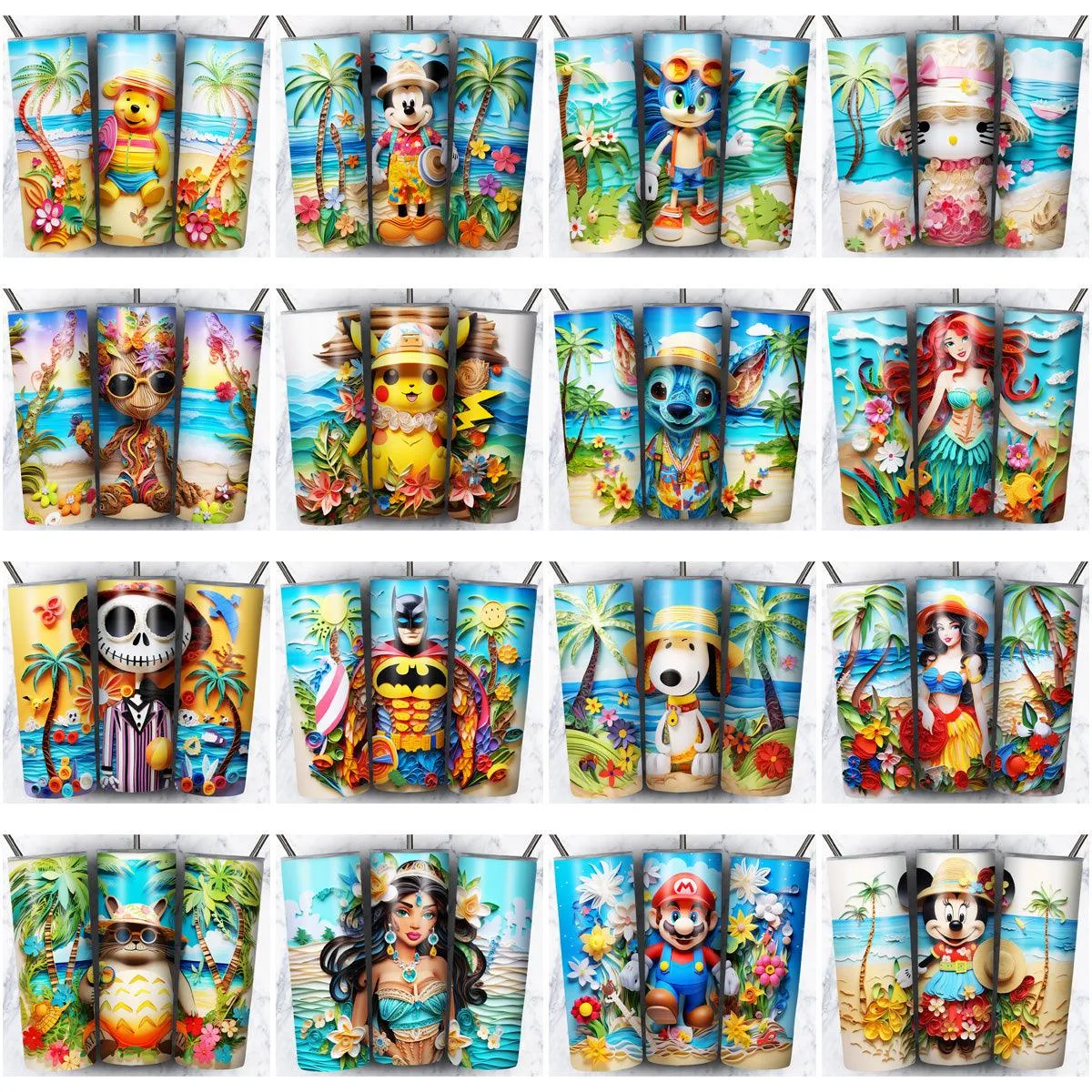 134 Cartoon Beach Summer Tumbler Wrap Designs Bundle JPG