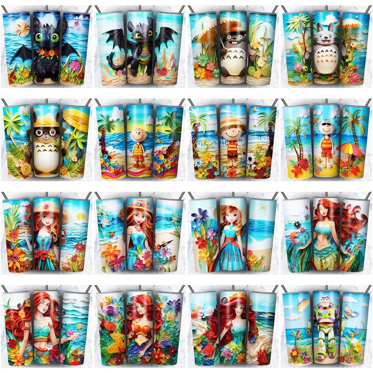 134 Cartoon Beach Summer Tumbler Wrap Designs Bundle JPG