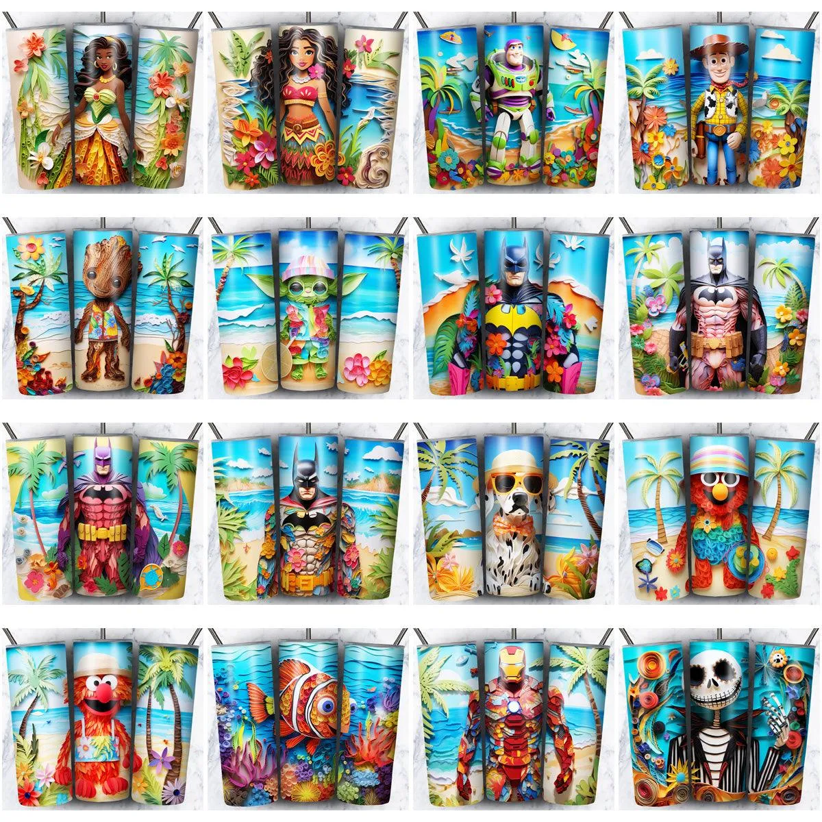 134 Cartoon Beach Summer Tumbler Wrap Designs Bundle JPG