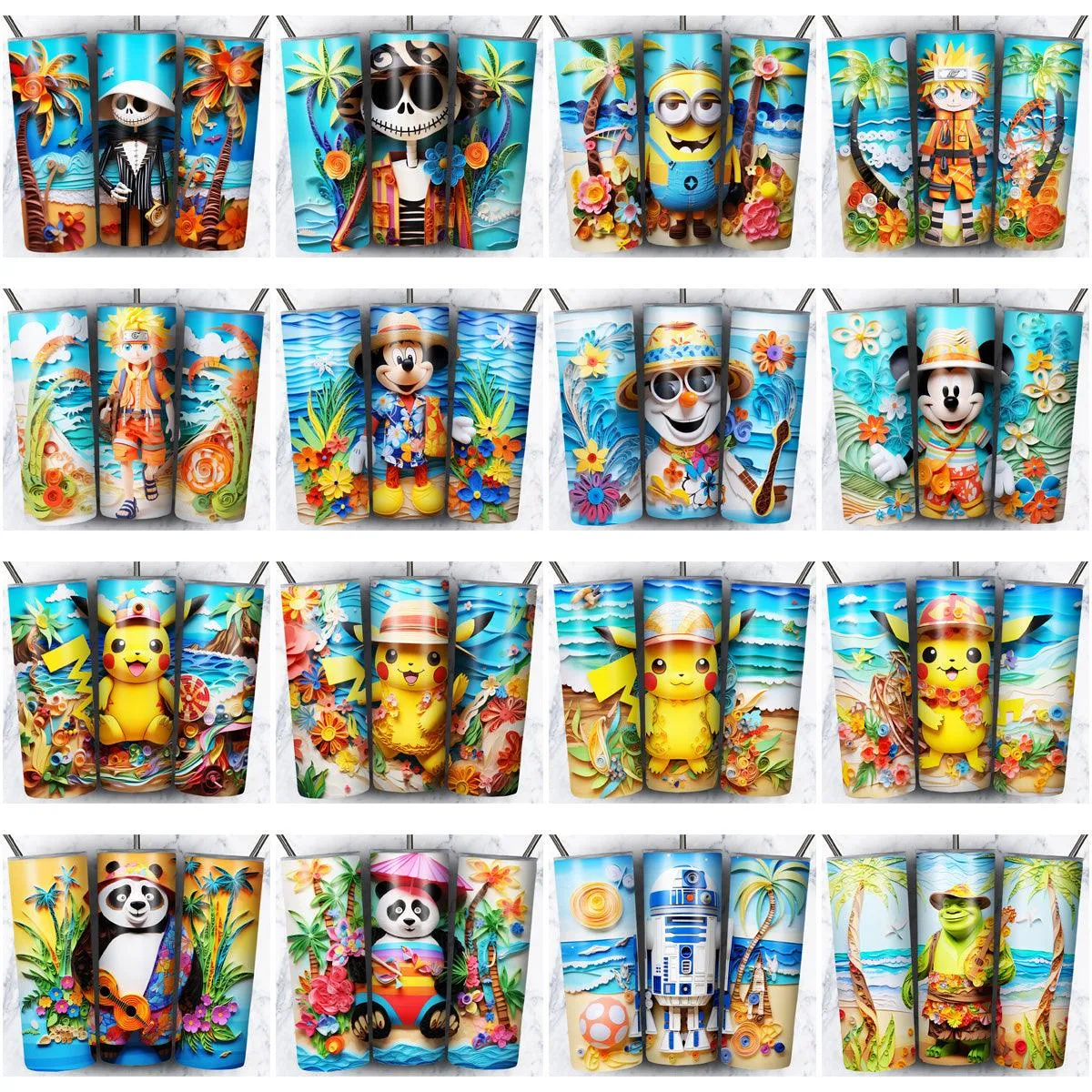 134 Cartoon Beach Summer Tumbler Wrap Designs Bundle JPG