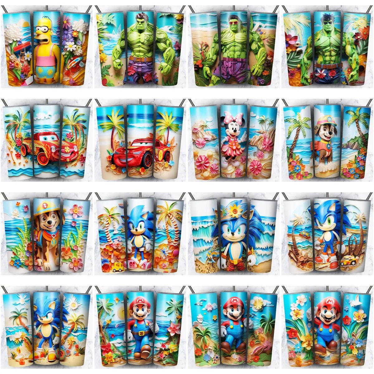 134 Cartoon Beach Summer Tumbler Wrap Designs Bundle JPG