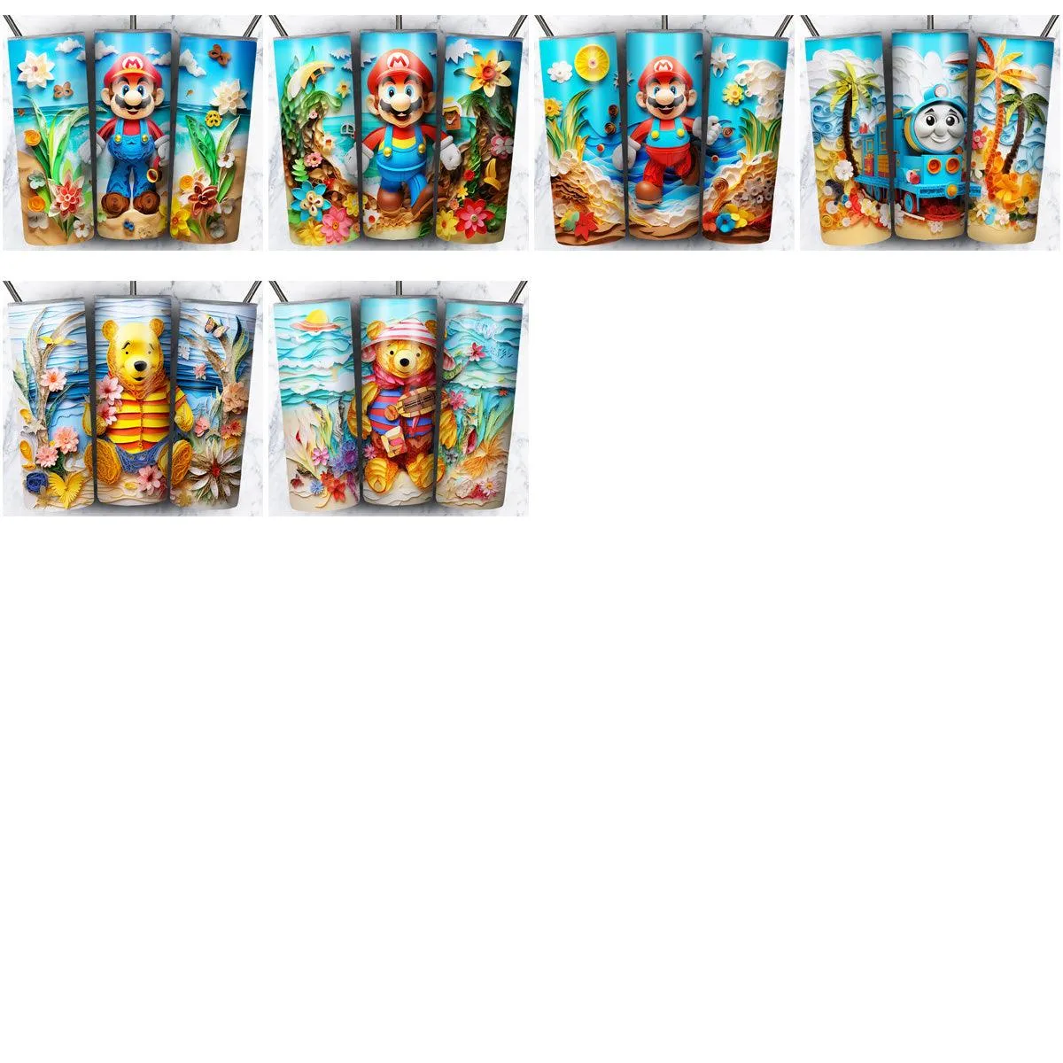 134 Cartoon Beach Summer Tumbler Wrap Designs Bundle JPG