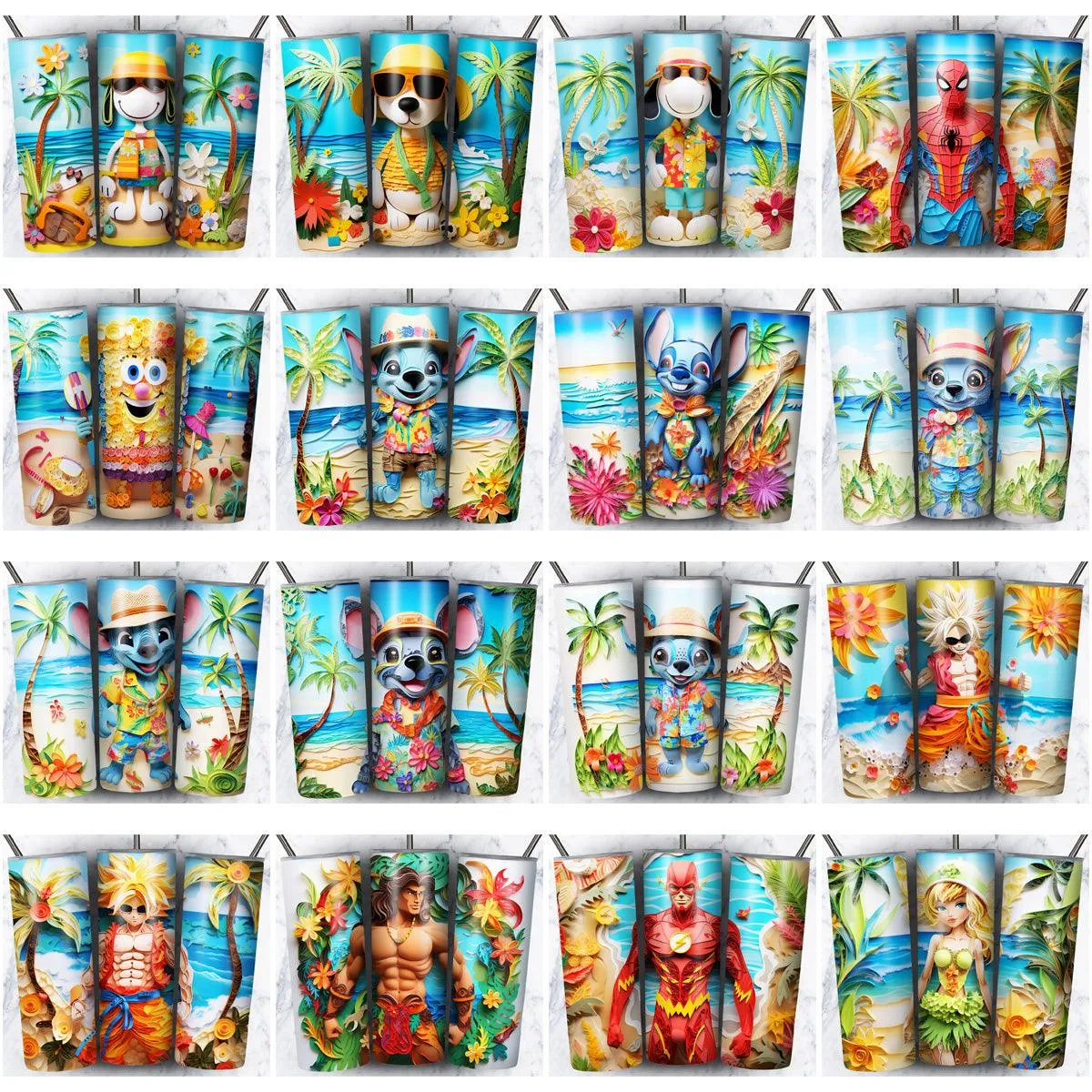 134 Cartoon Beach Summer Tumbler Wrap Designs Bundle JPG