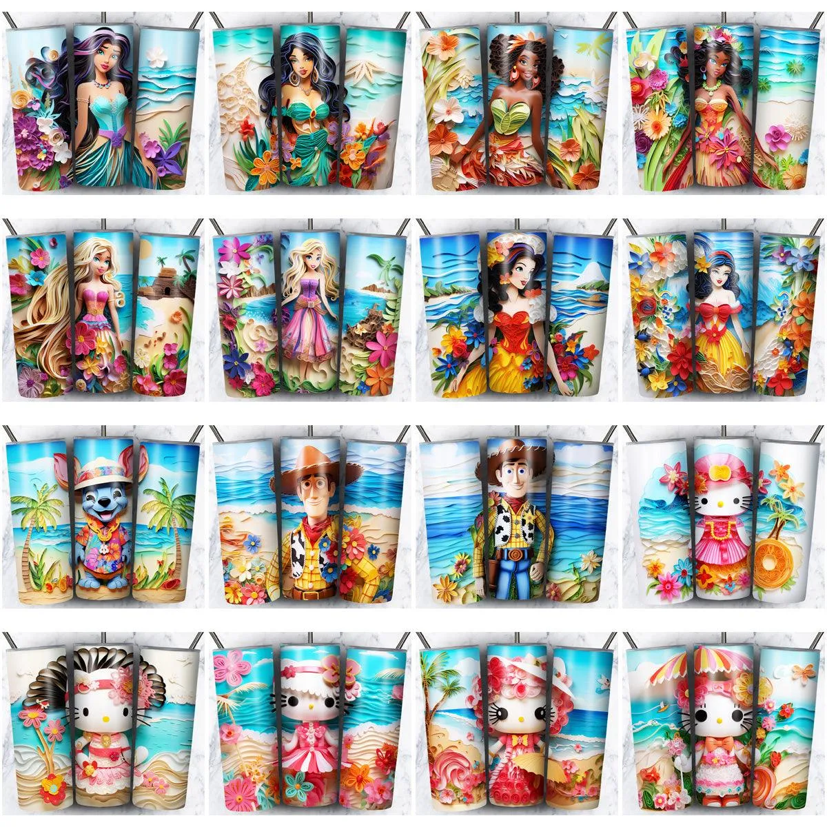 134 Cartoon Beach Summer Tumbler Wrap Designs Bundle JPG