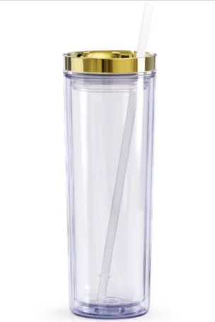 18 oz Acrylic Skinny Tumbler - Clear With Rose Gold, Clear With Gold, Leopard with Rose Gold