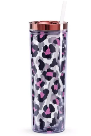 18 oz Acrylic Skinny Tumbler - Clear With Rose Gold, Clear With Gold, Leopard with Rose Gold