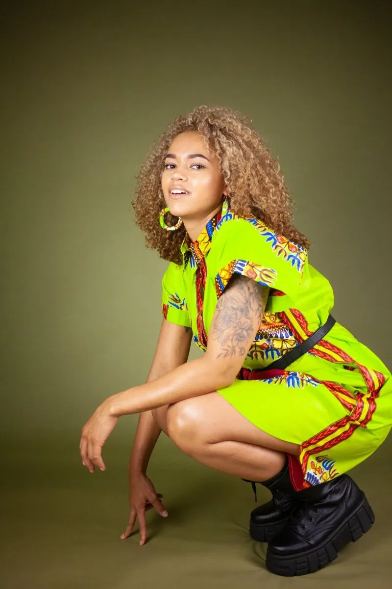 African Dress In Lime Green Dashiki