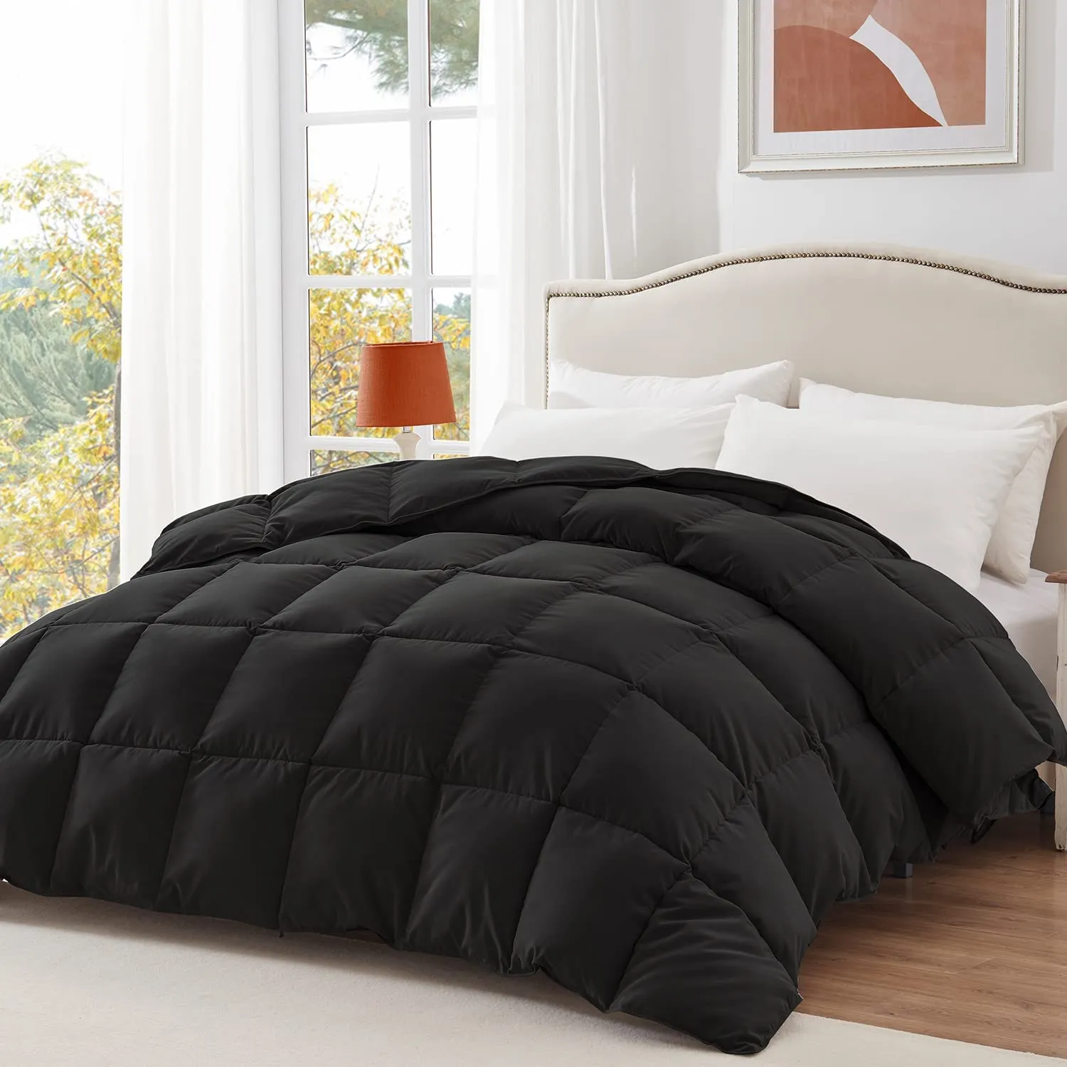 All Season Comforter - 100% Cotton Downproof Hypoallergenic Fabric - Quilted Fluffy Comforters with Corner Tabs