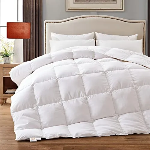 All Season Comforter - 100% Cotton Downproof Hypoallergenic Fabric - Quilted Fluffy Comforters with Corner Tabs