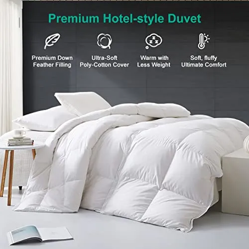 APSMILE Full/Queen Size Feathers Down Comforter Duvet Insert - Ultra-Soft All Season Down Comforter Hotel Collection Comforter, 46 Oz Fluffy Medium Warmth (90x90, White)