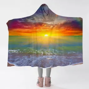 Beach Sunset Cozy Hooded Blanket