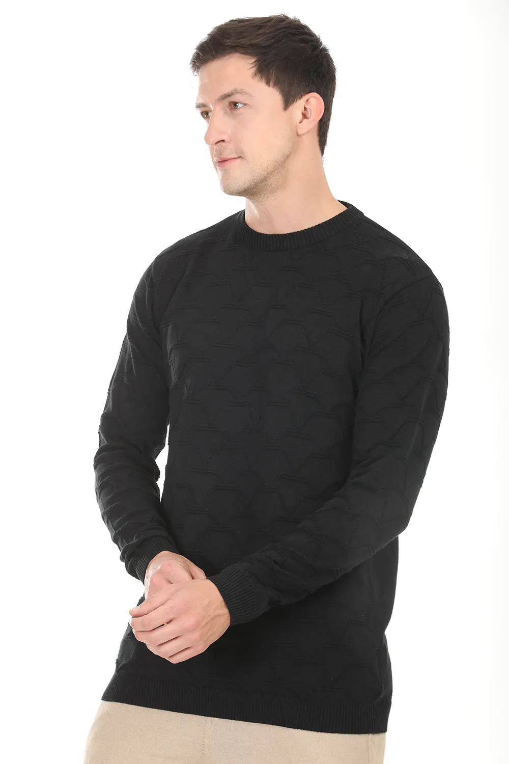 Black Textured Regular Fit T-Shirt