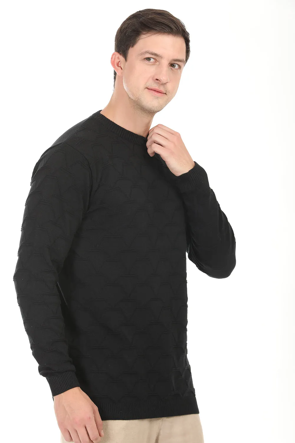 Black Textured Regular Fit T-Shirt