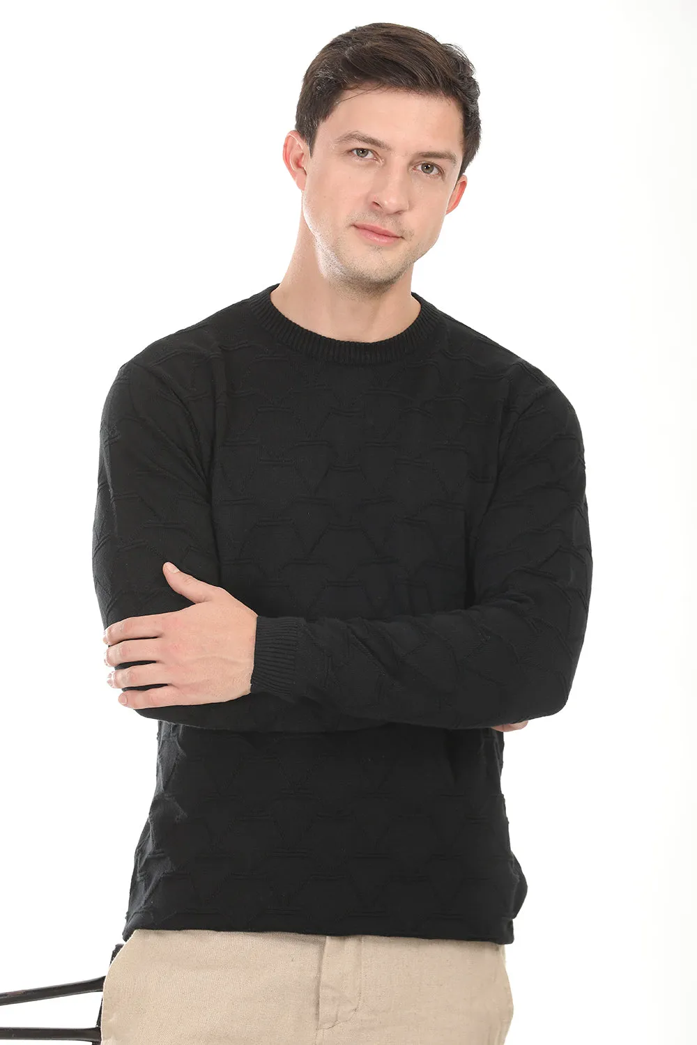 Black Textured Regular Fit T-Shirt