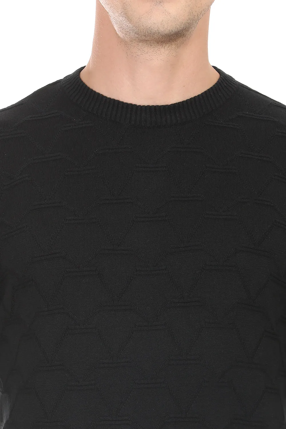 Black Textured Regular Fit T-Shirt