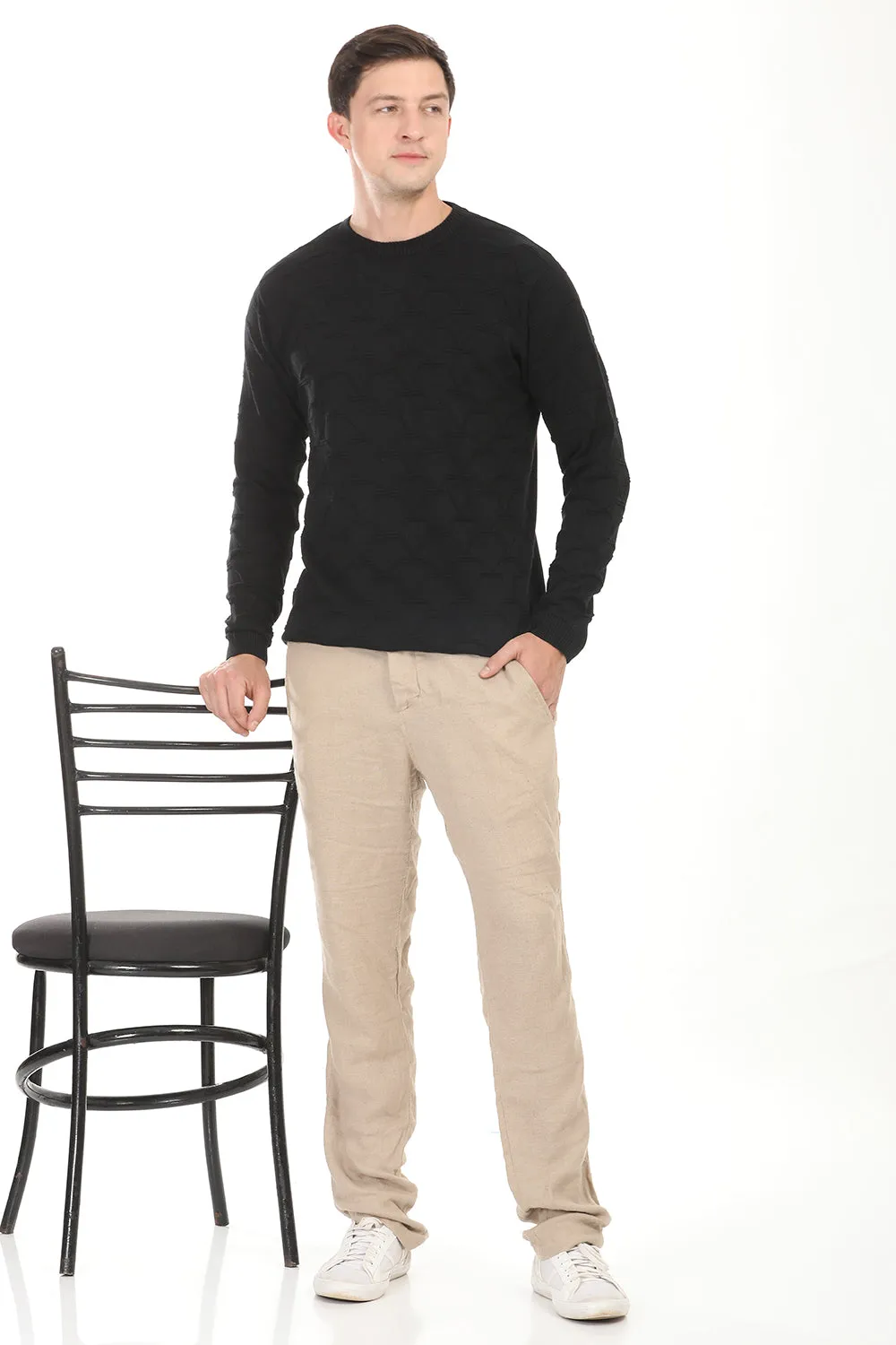 Black Textured Regular Fit T-Shirt