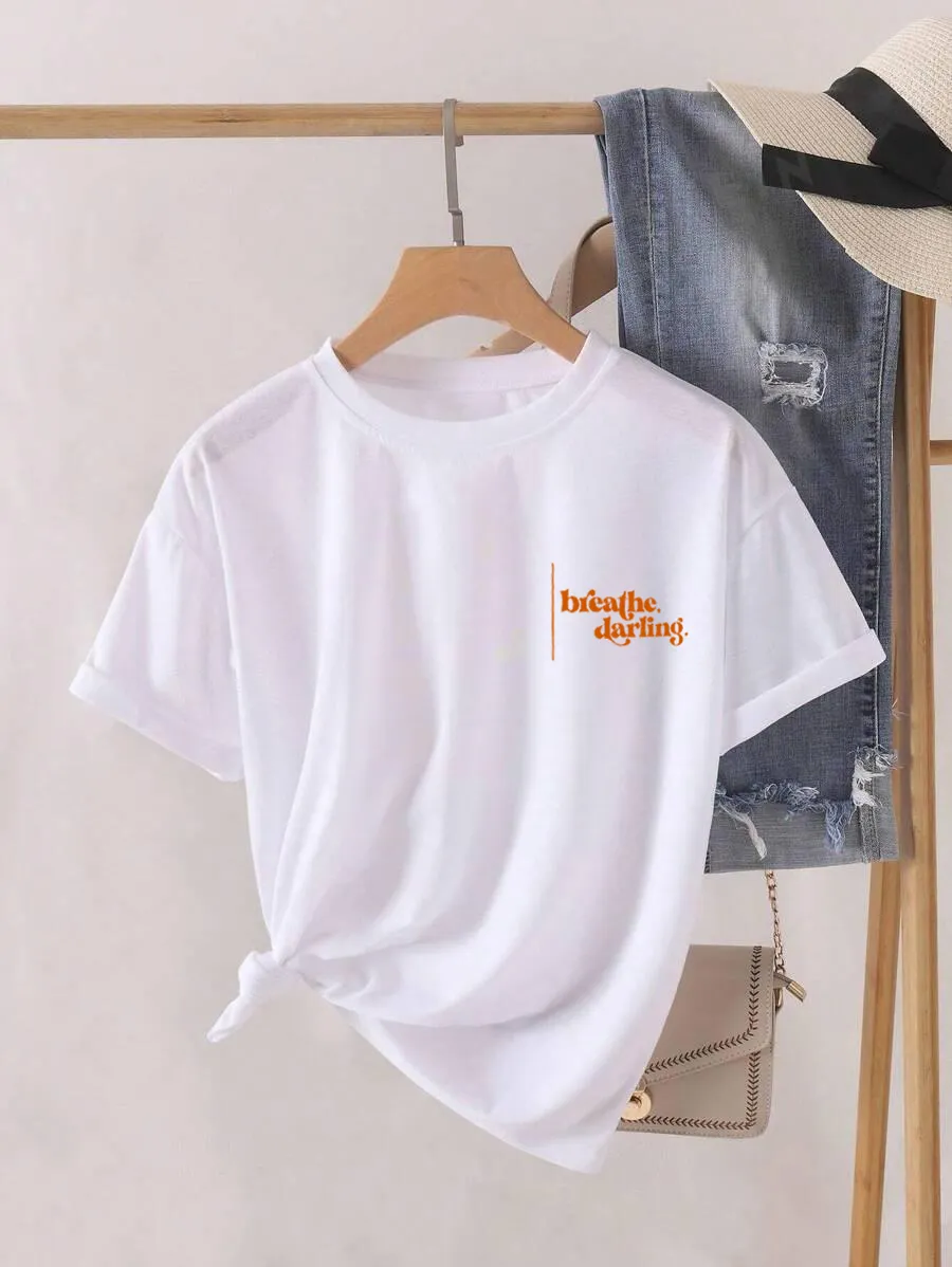 Breathe Darling- Oversized White Women Cotton Tshirt