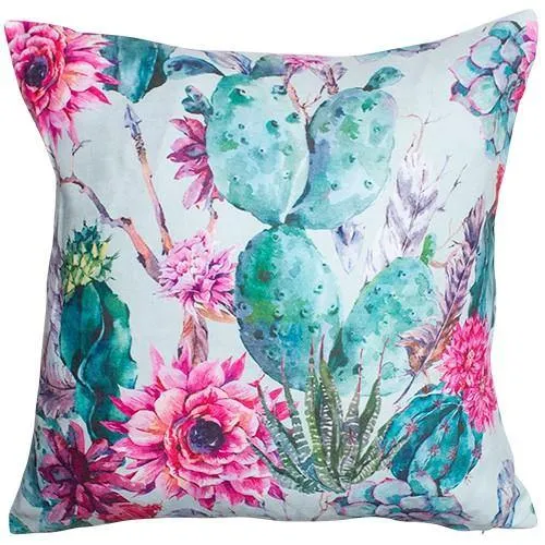 Cactus & Flowers Digital Print Cushion with Prefilled Insert - 45cm