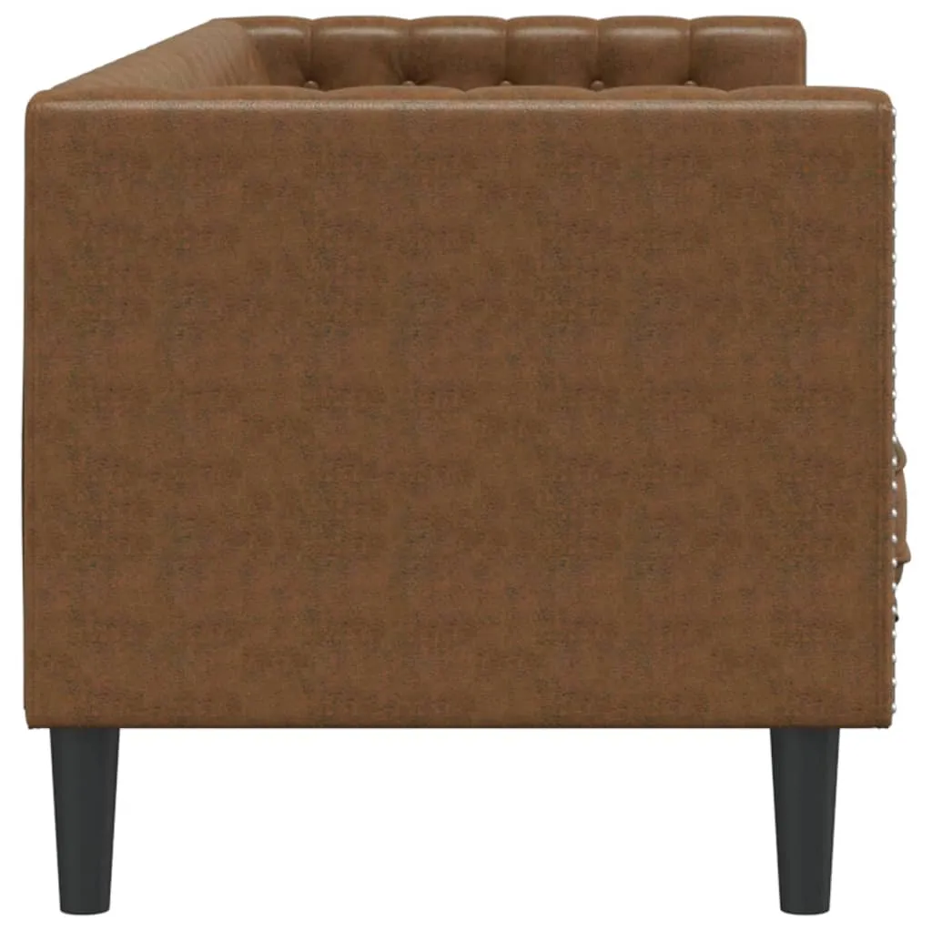 Chesterfield Sofa with Bolsters 3-Seater Brown Faux Suede Leather