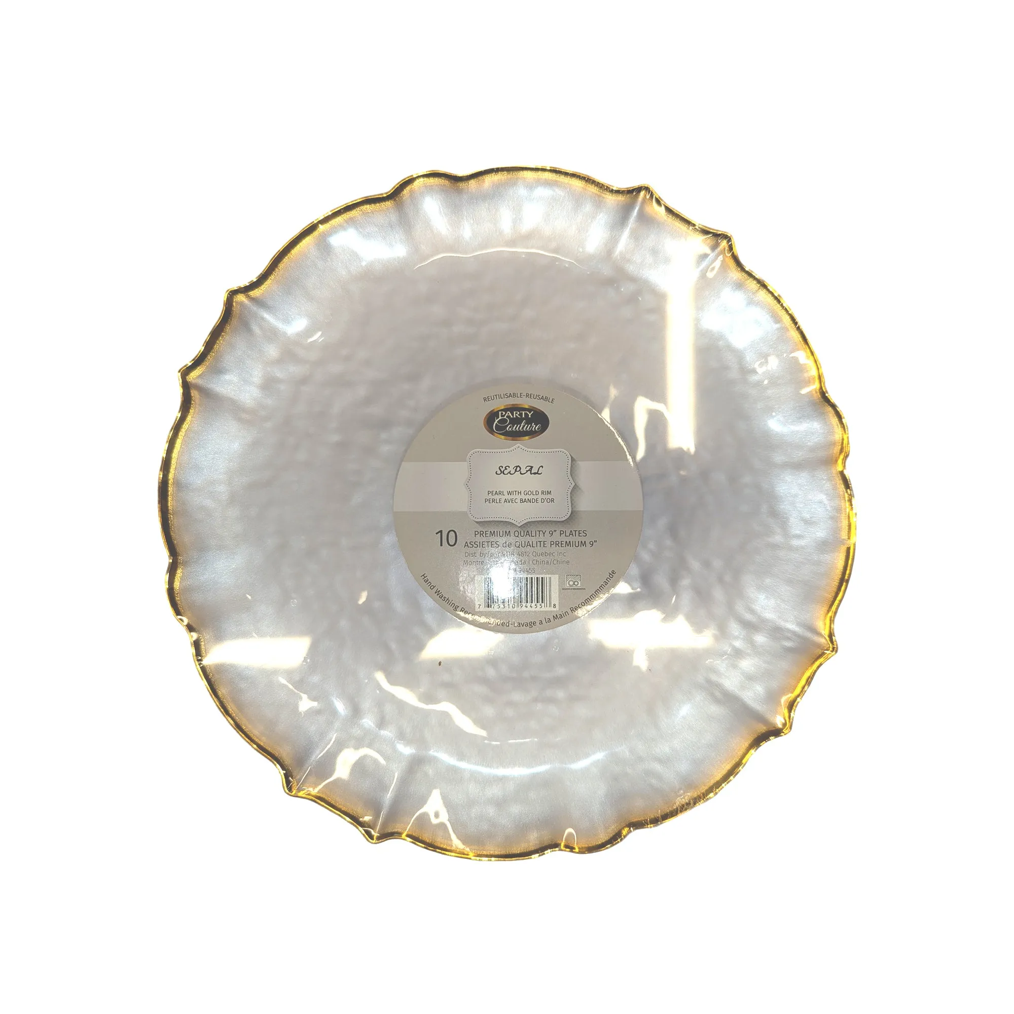 Clear Plear Premium Quality Large Plates with Gold Rim, 9 Inches, 10 Count