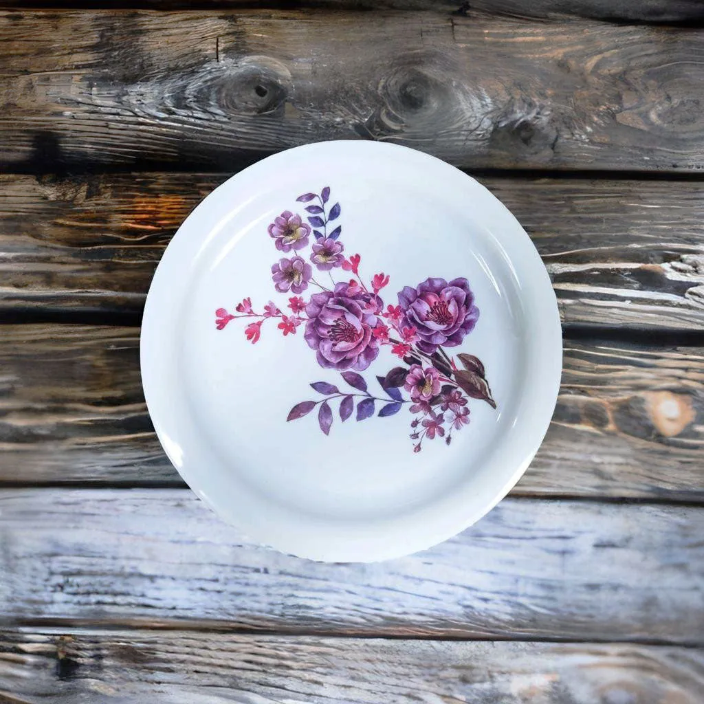 Elevate your dining experience with your Lavender Floral Plate collection. They are crafted from durable plastic.