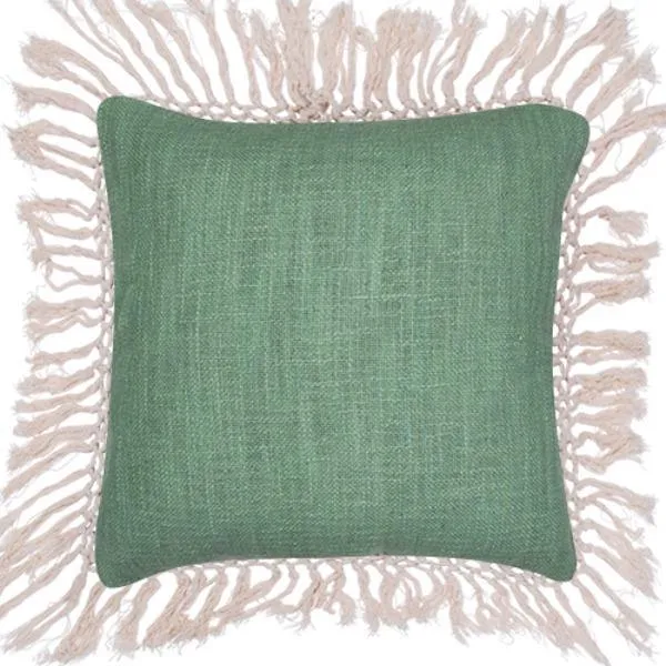 Fern Cotton Cushion with Fringing