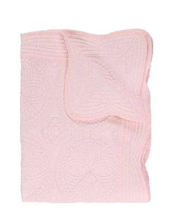 Heirloom Scalloped Baby Quilt Blanket in Pink, Blue, or White