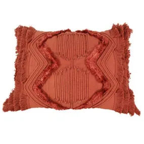 Jethro Dark Coral Embroidey and Tufted Cushion - 50cm x 35cm