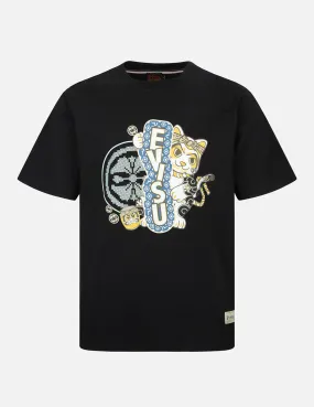 Kamon and Fortune Cat Print T-shirt