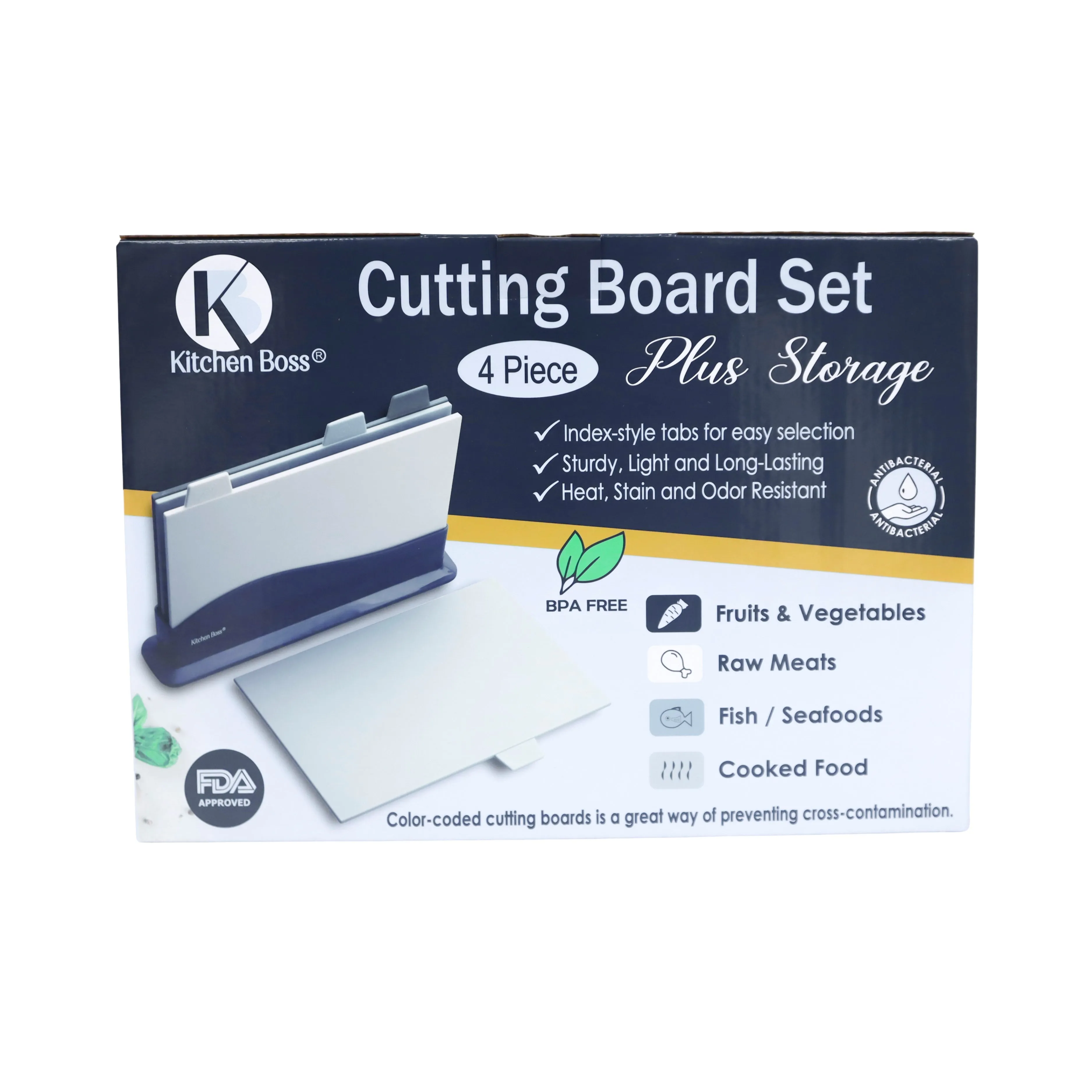 Kitchen Boss 4 piece Classified Cutting Board Set with Stand