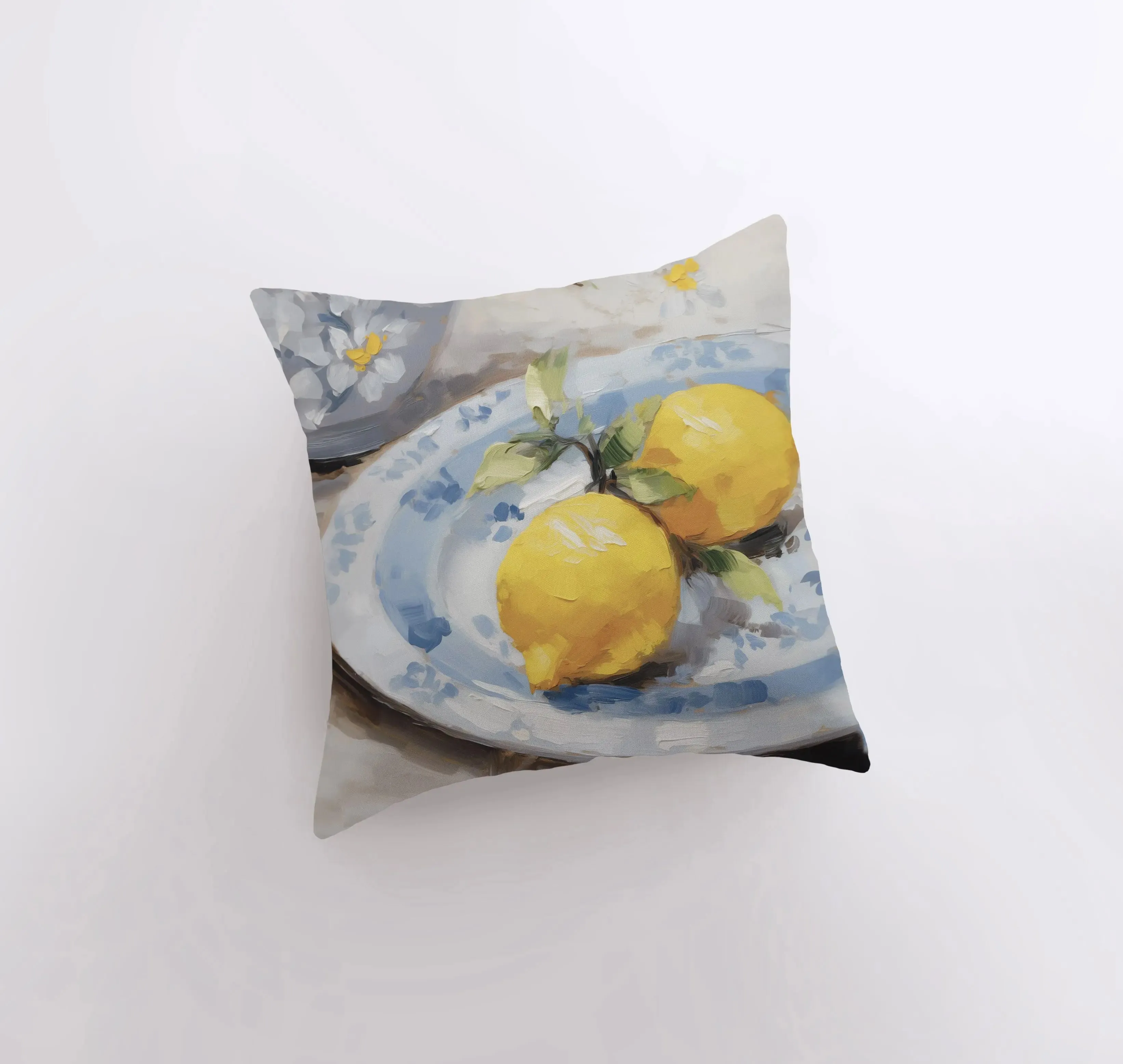 Lemon Plate Still Life | Gouache Painting | Fruit | Citrus | Food Pillow | Throw Pillow | Home Decor | Gift for Her | Pillow Cover