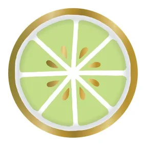 Lime Paper Plates,  7" Diameter Green and Gold Foil Lime Plates, Set of 8