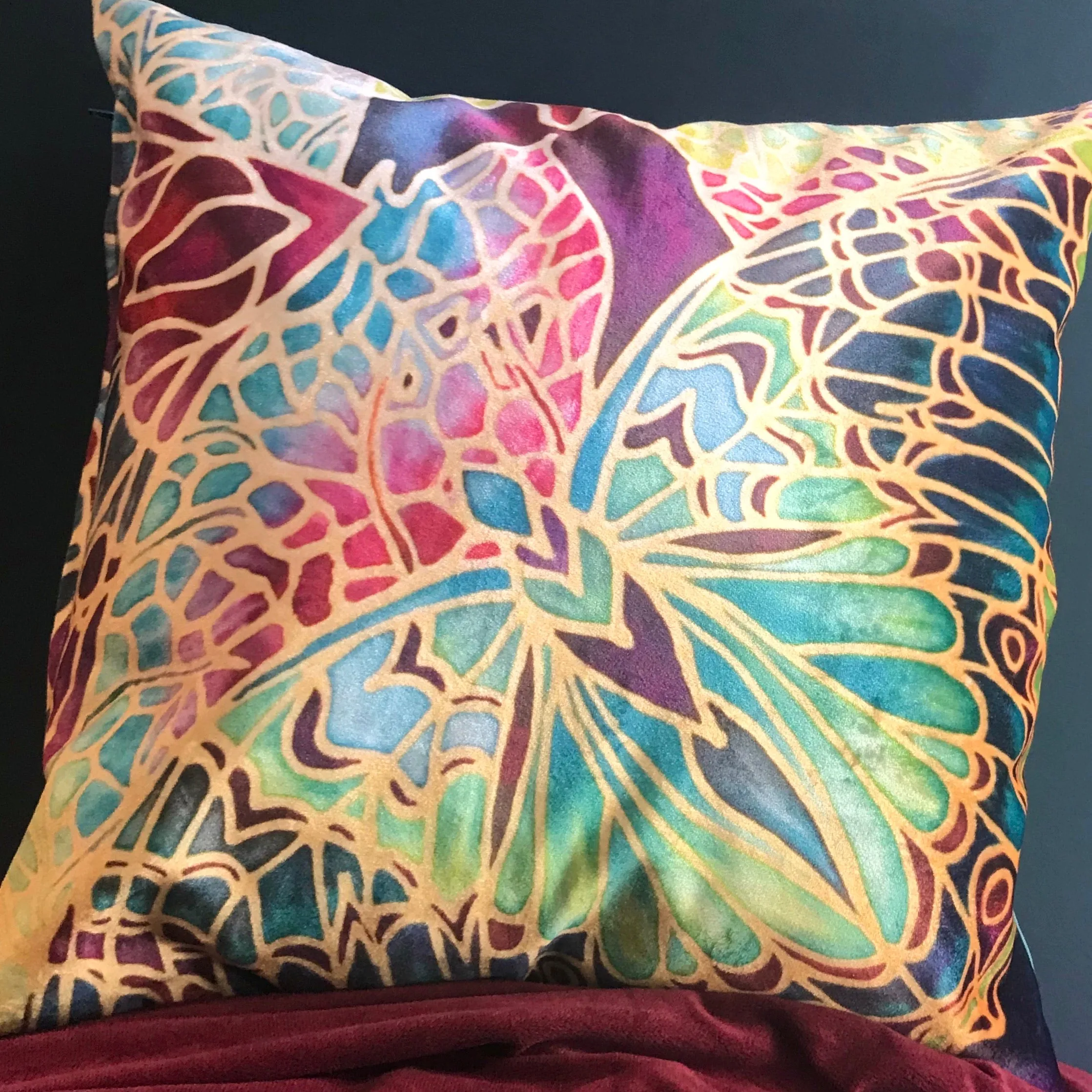 Luxurious Teal Butterfly Velvet Cushions, Green Lime Red & Plum Velvet Pillows