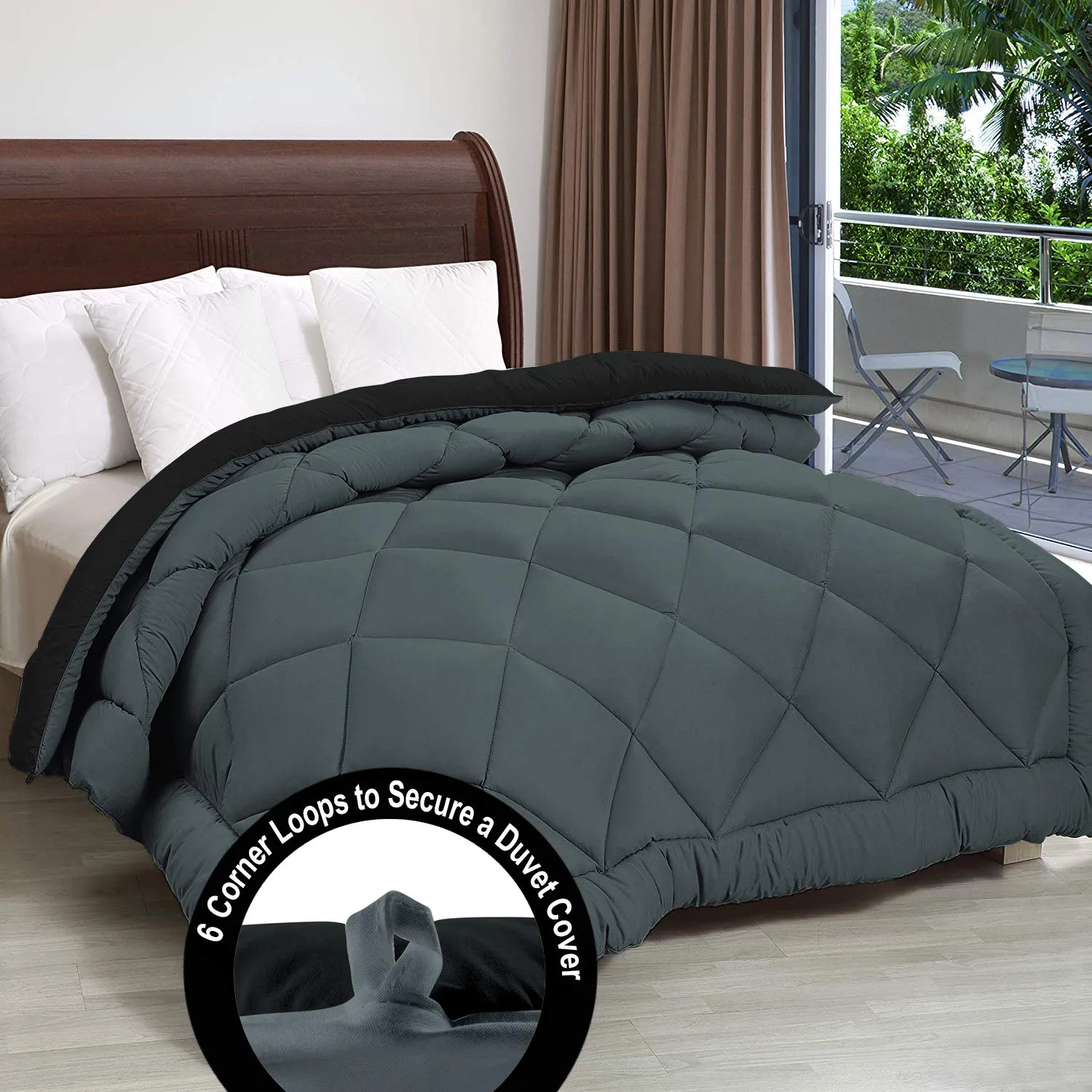 Microfiber Reversible AC Comforter for Double Bed: Black & Grey