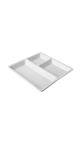 Multicolor Plastic 3 in,1 Compartment Pav Bhaji Plate White Color.