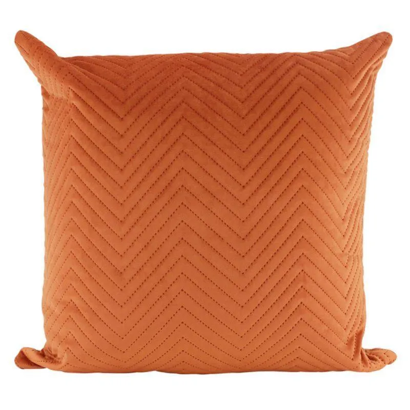 Orange Velvet Quilted Cushion - 50cm x 50cm