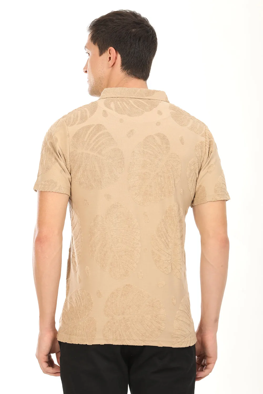 Palm Haven Polo T-Shirt: Beige