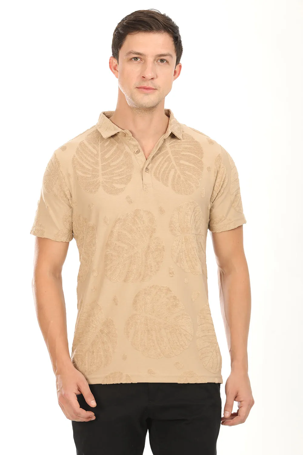 Palm Haven Polo T-Shirt: Beige