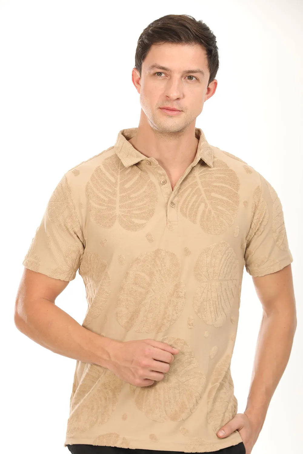 Palm Haven Polo T-Shirt: Beige