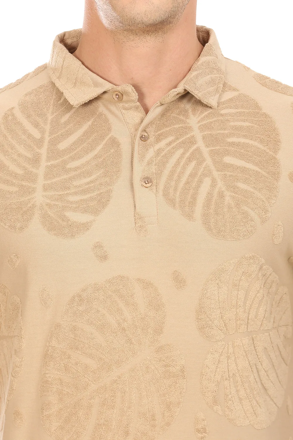 Palm Haven Polo T-Shirt: Beige