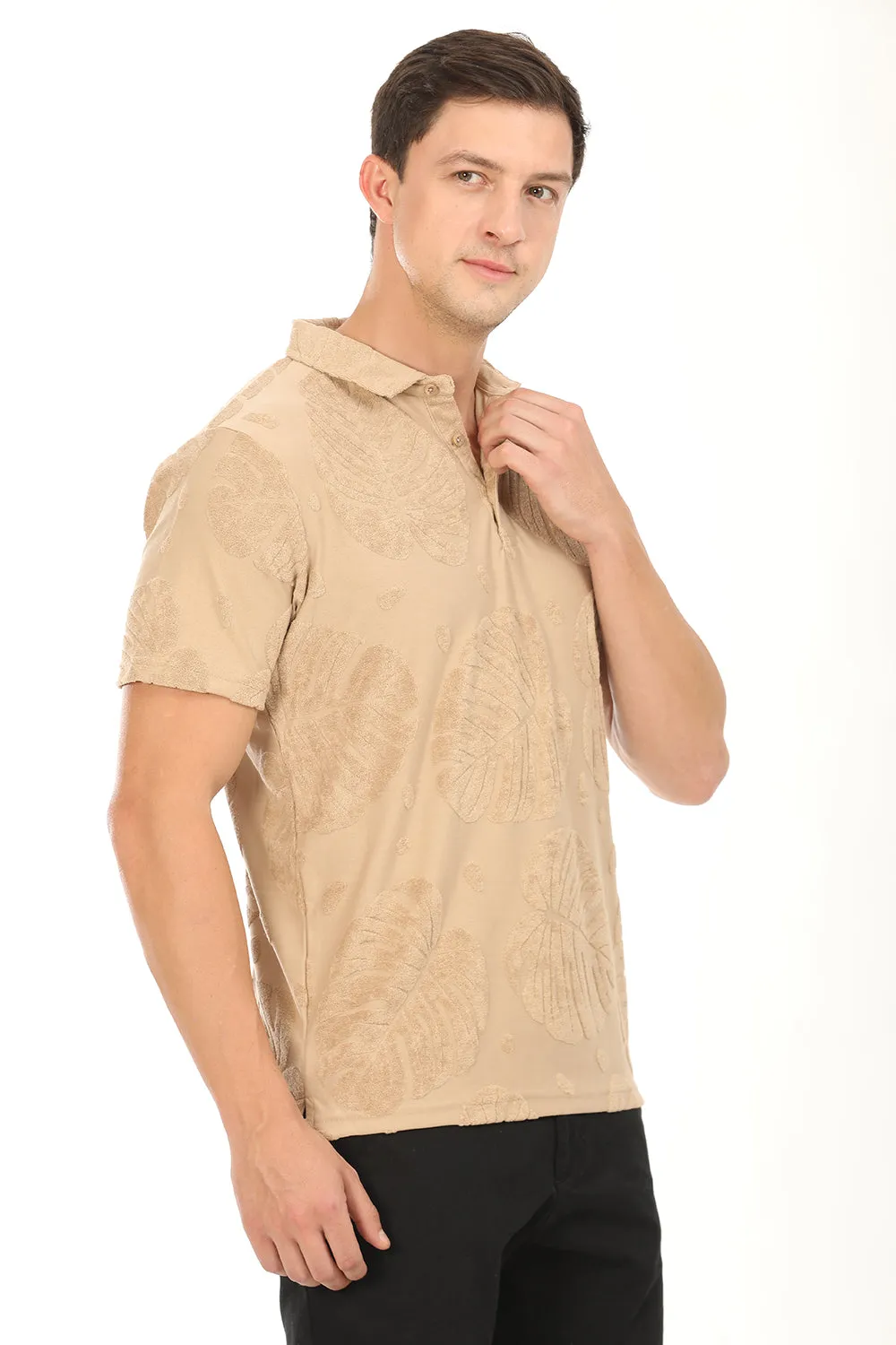 Palm Haven Polo T-Shirt: Beige