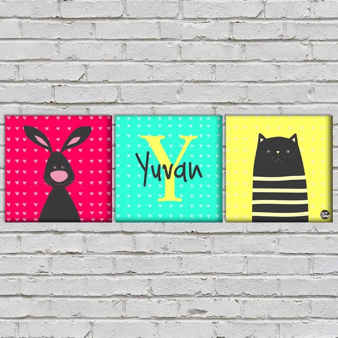 Personalized Nursery Wall Art  -Cute Bunny and Cat