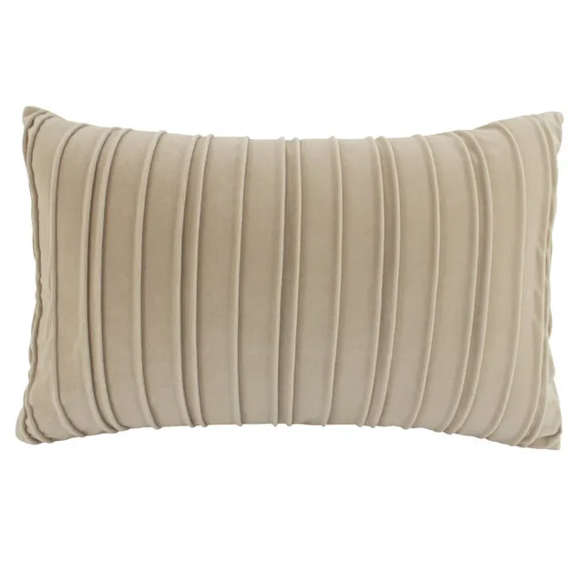 Pleated Velvet Fawn Lumbar Cushion - 30cm x 50cm