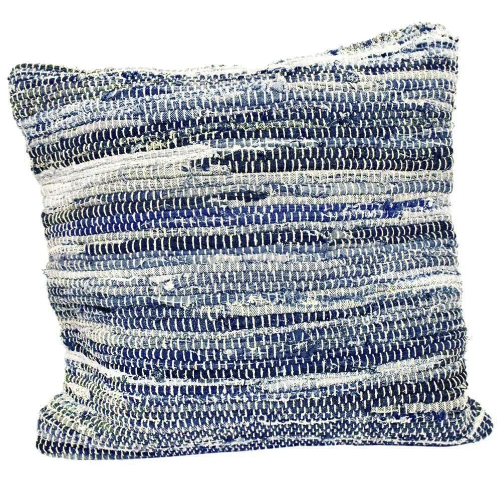 Recycled Chindi Rag Cushion Cover - Denim Blues