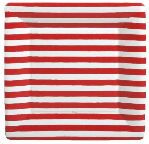 Red and White Stripe Square Dinner Plates - 8 Per Package