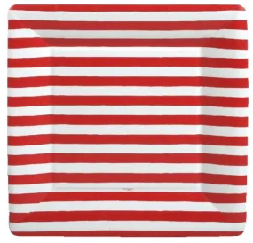 Red and White Stripe Square Dinner Plates - 8 Per Package