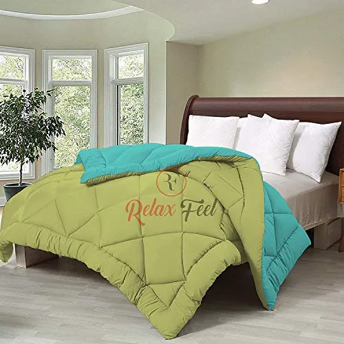 Relaxfeel 250 GSM Luxury 5 Star Microfibre Reversible Soft Plain Quilted 90x100 Inch Double Bed Comforter/Quilt/Duvet/Razai/Rajai (Parrot Green and Sea Green)