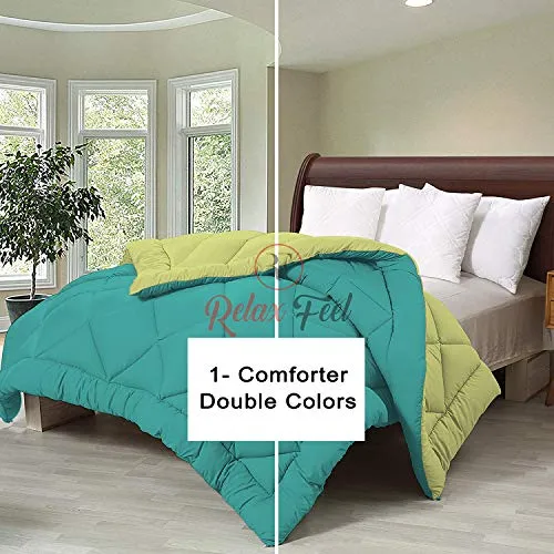 Relaxfeel 250 GSM Luxury 5 Star Microfibre Reversible Soft Plain Quilted 90x100 Inch Double Bed Comforter/Quilt/Duvet/Razai/Rajai (Parrot Green and Sea Green)